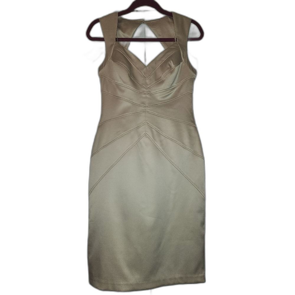Jessica Simpson Champagne Sheath Dress — Rose Gold Zipper, Elegant Fit, Size 6